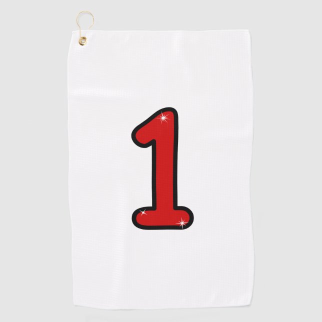 Numeral 1, one, 1 year, number 1, number one, 1 ye golf towel (Front)