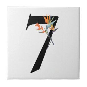 Numeral 7 Tropical Flowers Ceramic Tile