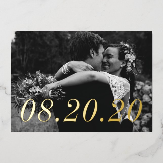 Numeric Date Just Married Wedding Foil Invitation (Front)