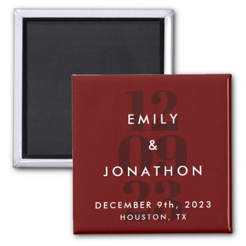 Numeric Wedding Date White Burgundy Save The Date Magnet