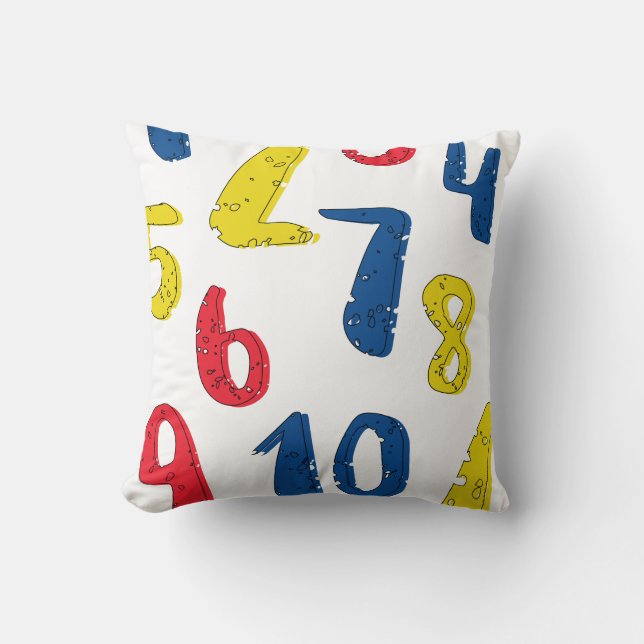 Numerical primary colored throw pillow (Front)