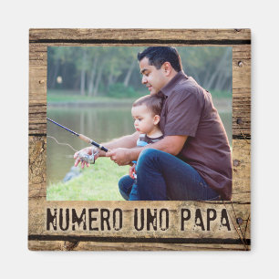 Numero Uno Papa in Rustic Wood-Framed Photo Magnet