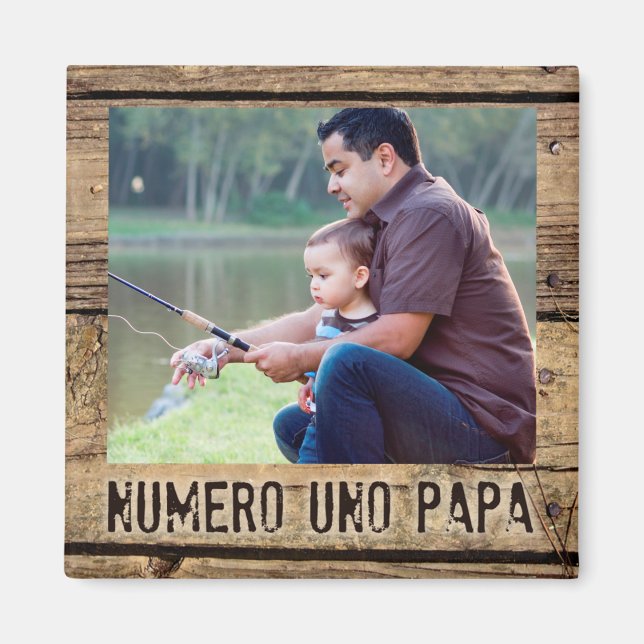 Numero Uno Papa in Rustic Wood-Framed Photo Magnet (Front)
