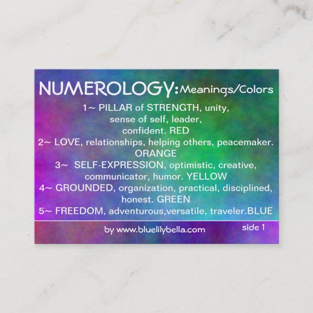 Numerology Meanings Chart Business Card (Front)