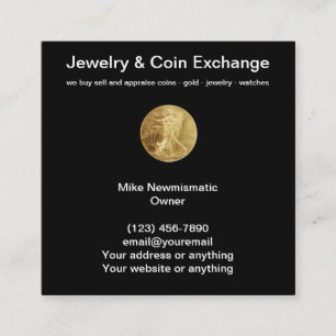 Numismatic Coin And Jewelry Dealer Square Business Card