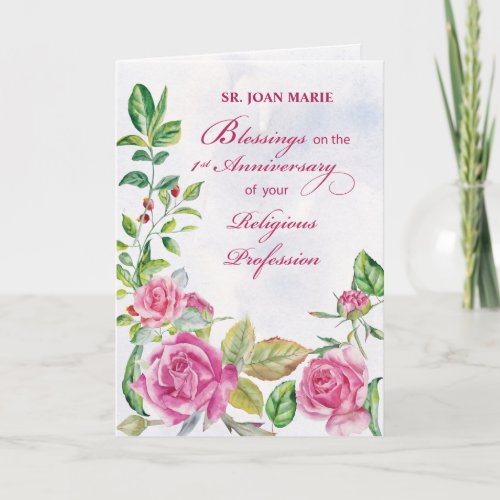 Nun 1st Anniversary of Religious Profession Pink Card