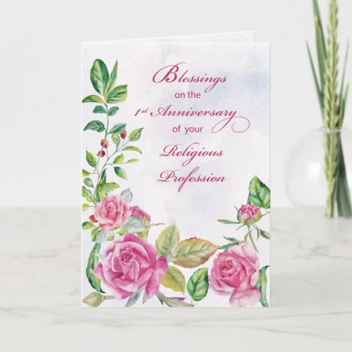 Nun 1st Anniversary of Religious Profession Pink  Card