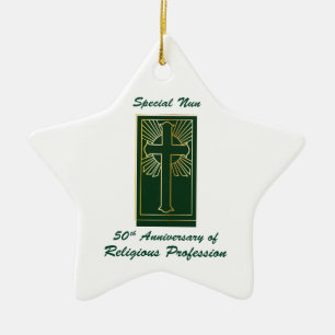 Nun 50th Anniversary of Religious Profession Green Ceramic Ornament
