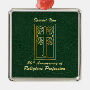 Nun 50th Anniversary of Religious Profession Green Metal Ornament