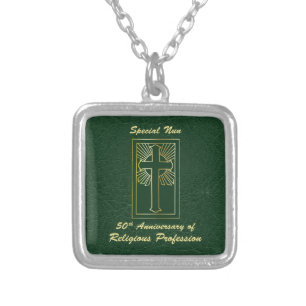 Nun 50th Anniversary of Religious Profession Green Silver Plated Necklace