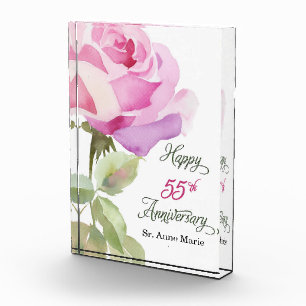 Nun 55th Anniversary Jubilee Custom Name Pink Rose Acrylic Award