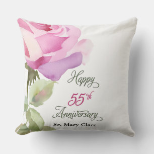Nun 55th Anniversary Jubilee Custom Name Pink Rose Throw Pillow