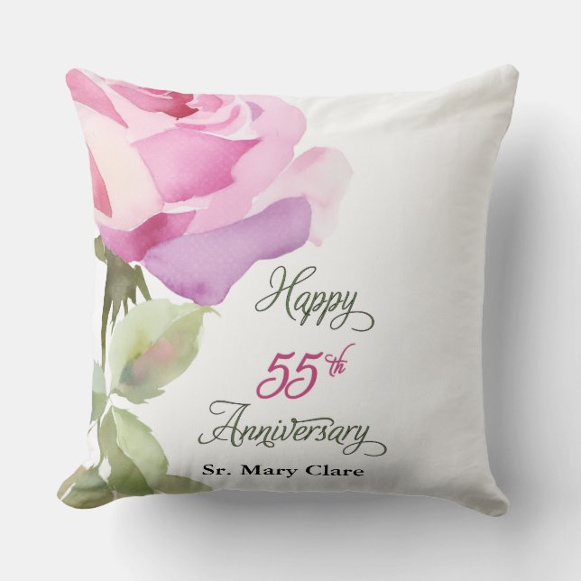 Nun 55th Anniversary Jubilee Custom Name Pink Rose Throw Pillow (Front)