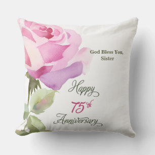 Nun 60th Anniversary Catholic Jubilee Pink Rose Throw Pillow