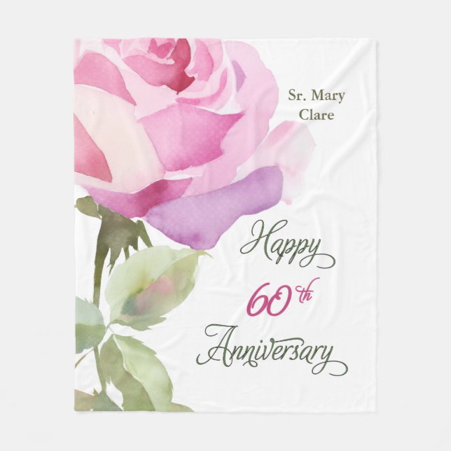 Nun 60th Anniversary Jubilee Custom Name Pink Rose Fleece Blanket