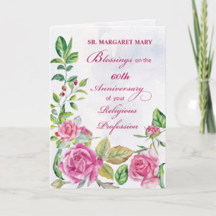 Nun 60th Anniversary of Religious Profession Pink  Card