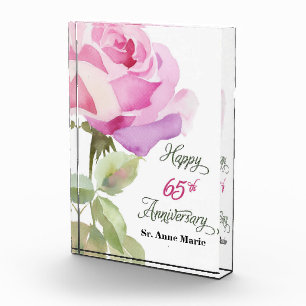 Nun 65th Anniversary Custom Name Pink Rose Acrylic Award