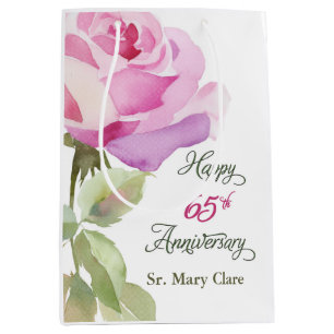 Nun 65th Anniversary Custom Name Pink Rose Medium Gift Bag