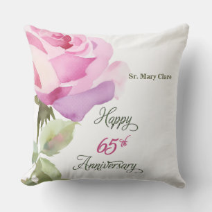Nun 65th Anniversary Custom Name Pink Rose Throw Pillow