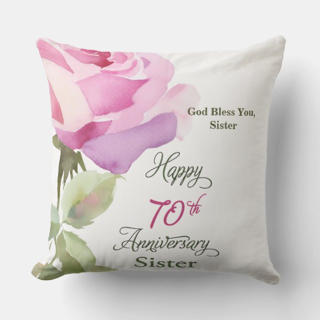 Nun 70th Anniversary Sister Jubilee Pink Rose Throw Pillow (Front)