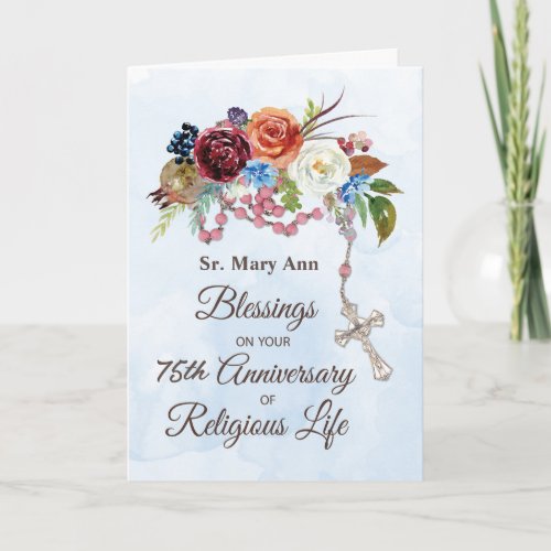 Nun 75th Anniversary of Religious Life with Rosary Card