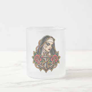 Nun and Anchor Frosted Glass Coffee Mug