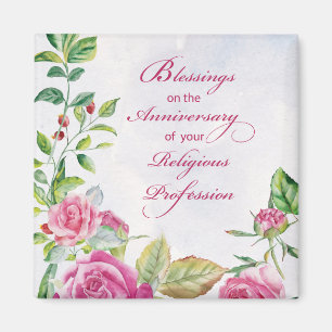 Nun Anniversary of Religious Profession Pink Roses Magnet