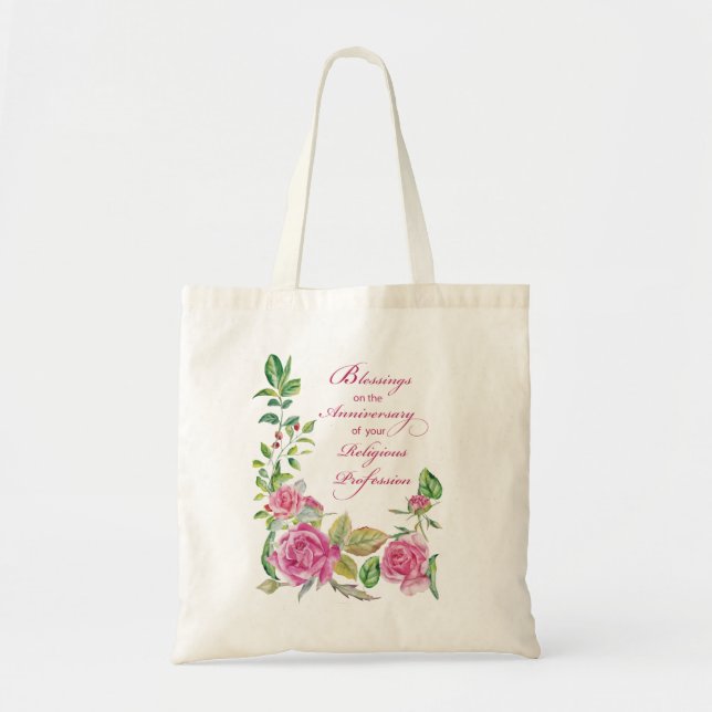 Nun Anniversary of Religious Profession Pink Roses Tote Bag (Front)