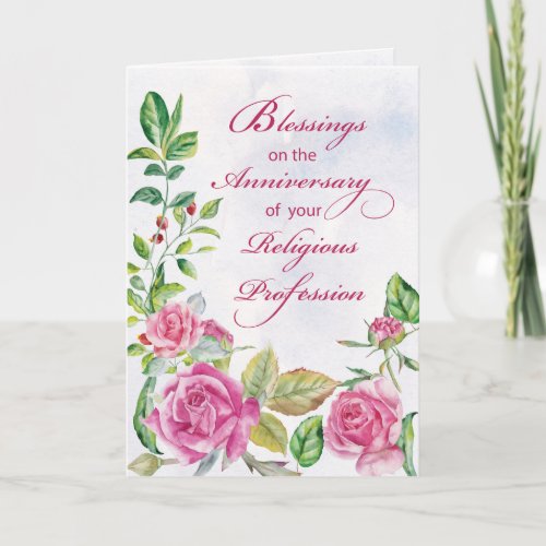 Nun Anniversary of Religious Profession Pink Water Card