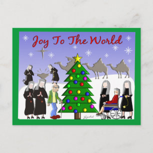 Nun Art Christmas Scene Gifts Holiday Postcard