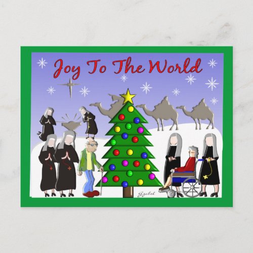 Nun Art Christmas Scene Gifts Holiday Postcard