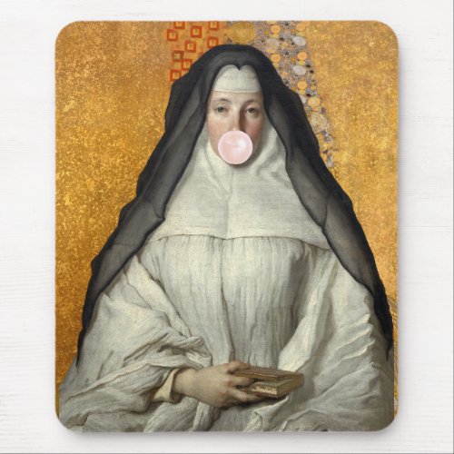 Nun Blowing a Pink Bubble gum  Mouse Pad