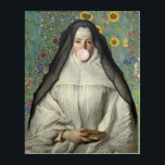 Nun Blowing a Pink Bubble gum Poster Acrylic Print<br><div class="desc">Pop art of a vintage painting re-mixed with a nun blowing a pink bubble gum.  Nun blowing a pink bubble gum.</div>