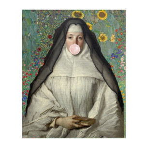 Nun Blowing a Pink Bubble gum Poster Acrylic Print