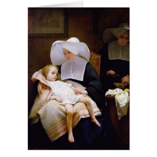 Nun caring for a sick child cards (Front)