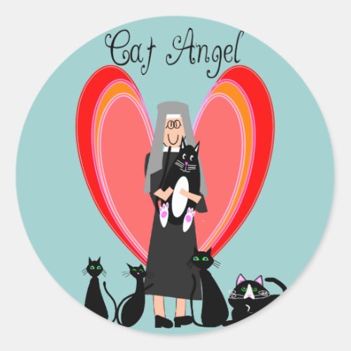 Nun Cat Angel Art Gifts Classic Round Sticker