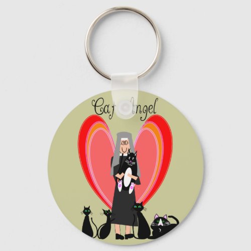 Nun Cat Angel Art Gifts Keychain
