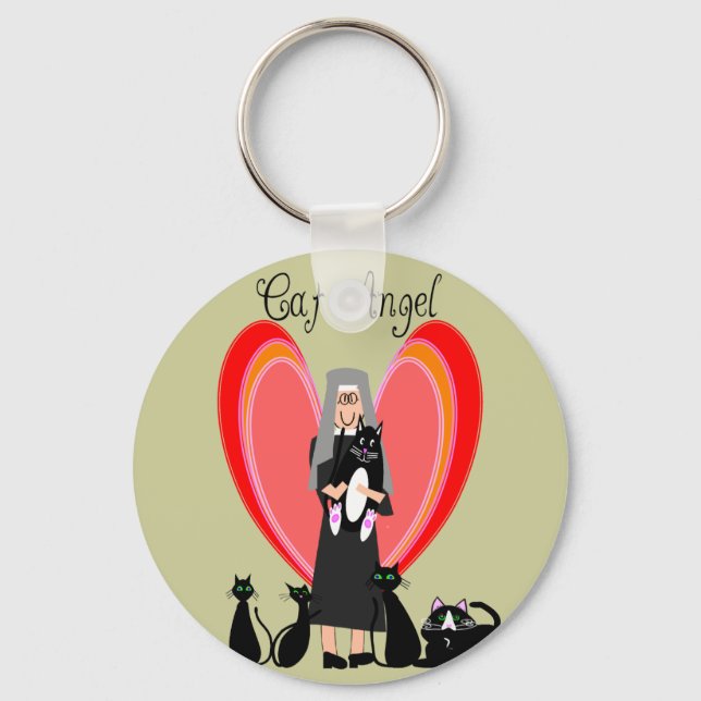 Nun Cat Angel Art Gifts Keychain (Front)