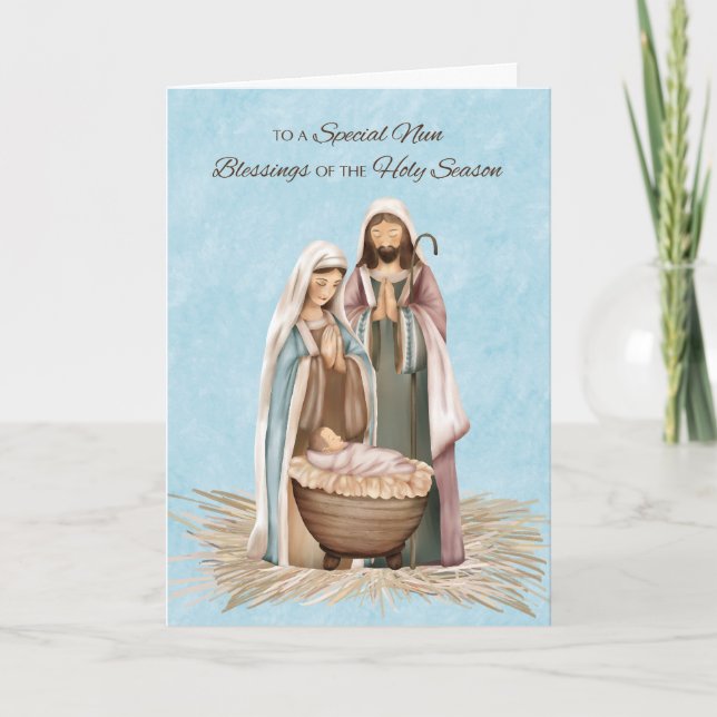 Nun Christmas Blessings and Thanks Nativity Scene Card (Front)