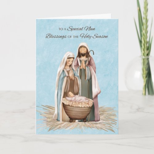 Nun Christmas Blessings and Thanks Nativity Scene Card