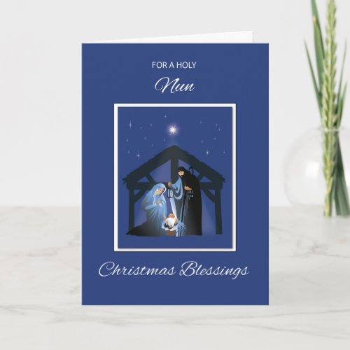 Nun Christmas Blessings Manger on Blue Card