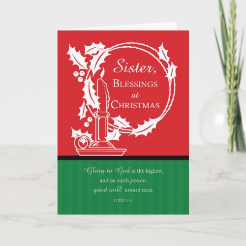 Nun Christmas Holly Wreath Candle Red  Green Holiday Card