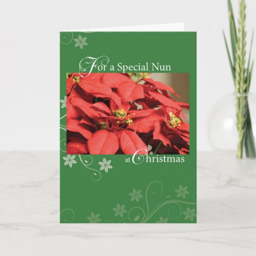 Nun Christmas Poinsettia Holiday Card