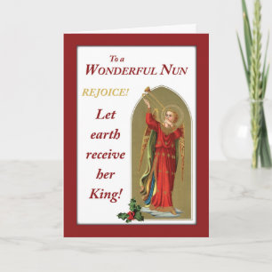 Nun Christmas Vintage Angel in Red Blowing Horn Holiday Card