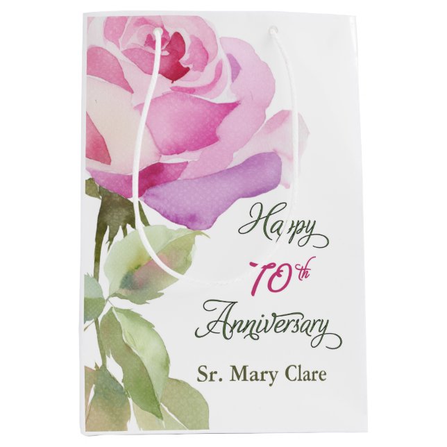 Nun Custom Name 70th Anniversary Jubilee Rose Medium Gift Bag (Front)