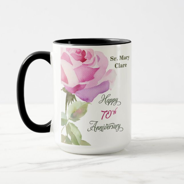 Nun Custom Name 70th Anniversary Jubilee Rose Mug (Left)