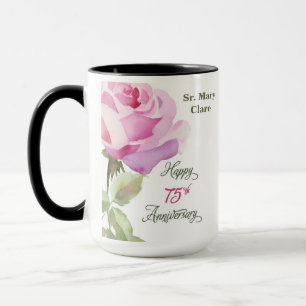 Nun Custom Name 75th Anniversary Pink Rose Mug