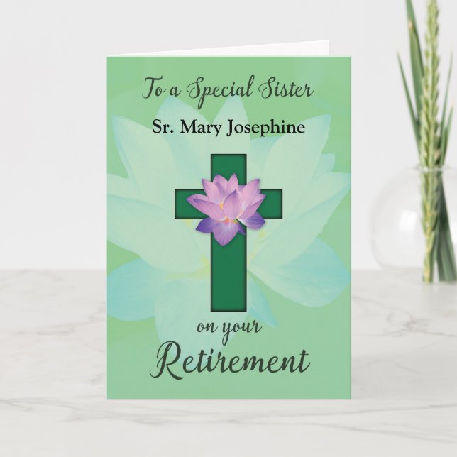Nun Customizable Name Retirement Lotus Flower on C Card (Front)