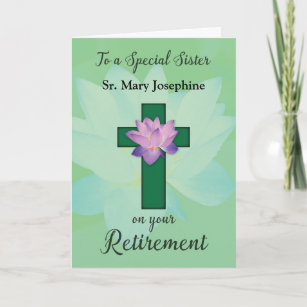 Nun Customizable Name Retirement Lotus Flower on C Card