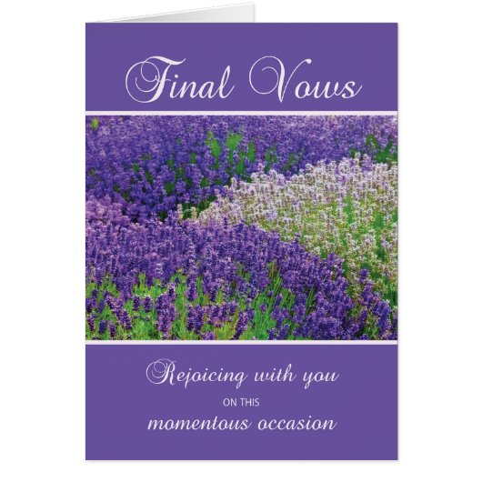 Nun Final Vows, Rejoicing, Lavender Flower Cards (Front)